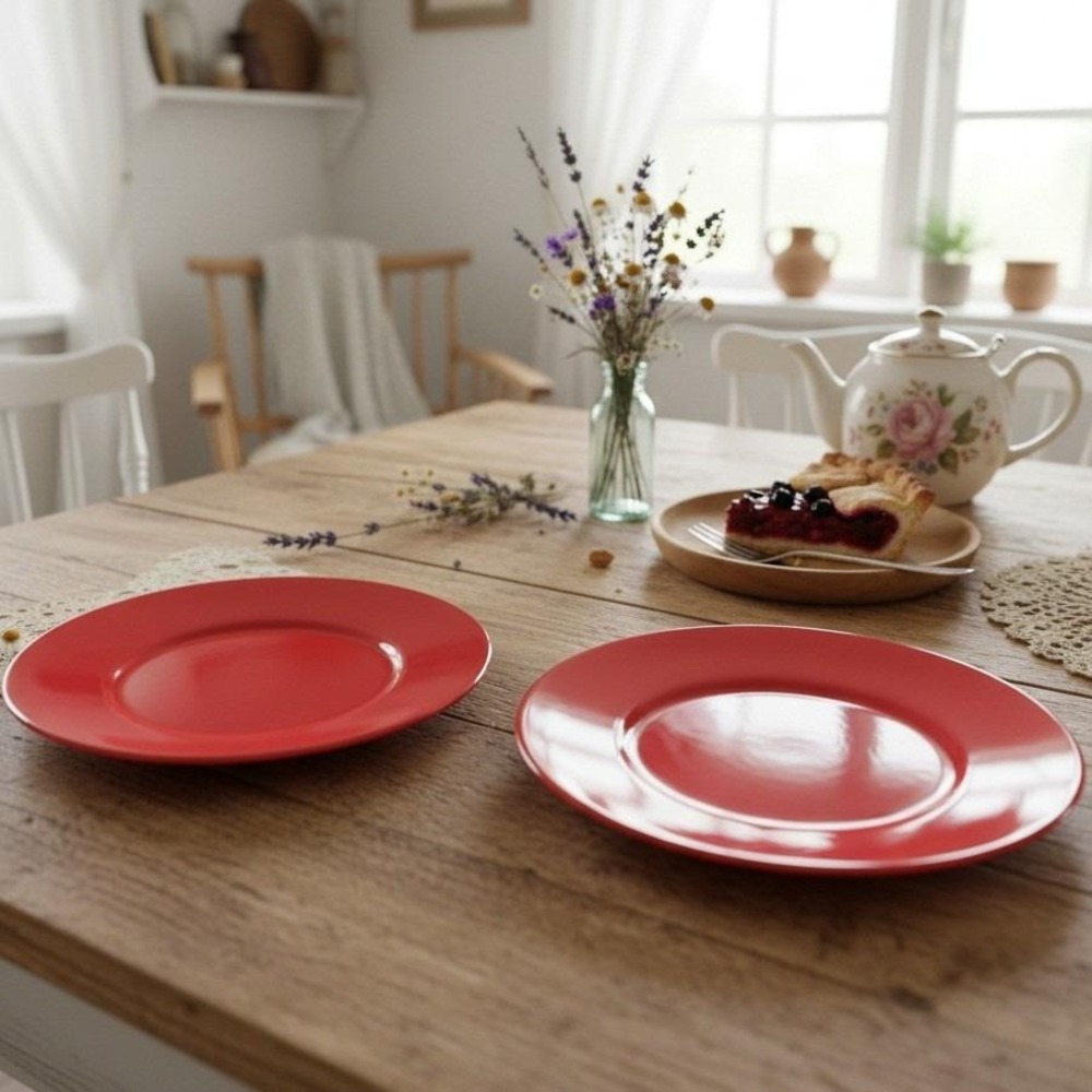 Tabletops Gallery Misto Red Salad Plates, Set of 2, Hand-Painted Stoneware